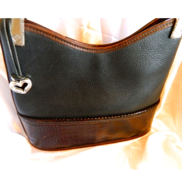 Brighton Handbags - Brighton Black and Brown Leather Shoulder Bag with Silver Charm